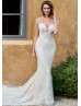 Strapless Ivory Lace Tulle Open Back Unique Wedding Dress